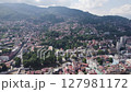 Sarajevo cityscape with dense buildings and surrounding hills. Aerial	 127981172