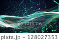 Complex patterns of light and data merge together to create an intricate cyber wave.. 128027353