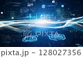 A flowing burst of digital coding and information creates a futuristic and technological vibe.. 128027356