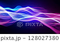 Colorful light waves dance through the darkness in an abstract animation 128027380