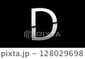 Letter D with slice effect typography. Black solid and green screen background 128029698