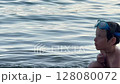 Boy Enjoying Swim in Ocean with Goggles 128080072