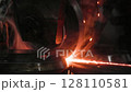 Production of metal pipe at the plant. Metal pipe welding line. 128110581