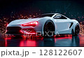 Futuristic white supercar with red lights 128122607