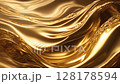 The golden liquid flows slowly in a dynamic manner. The liquid forms graceful waves, twists and soft curves in mid-air, moving with natural grace and energy 128178594