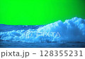 big ocean wave on a green screen background - ai generated 128355231