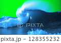 big ocean wave on a green screen background - ai generated 128355232