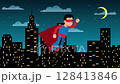 Superhero Flying Over City at Night - Cartoon Animation Superhero Flying Over City at Night - Cartoon Animation 128413846