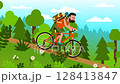 Mountain Biker Riding Downhill in Forest - Adventure Cartoon Animation Mountain Biker Riding Downhill in Forest - Adventure Cartoon Animation 128413847