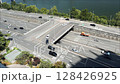 Traffic flow of cars on the motorway in Seoul, Korea, taken from the rooftop of a building 128426925