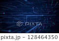 Futuristic blue circuit-inspired technology background with streaming digital data nodes and glitch effect. Hacking and cyber security concept. This glitchy technology motion background is a loop. 128464350