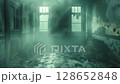 Eerie Abandoned Room with Fog and Overgrown Plants and Smoke scene with Camera Move Forward Technic 128652848