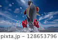 釣魚者捕獲黑鱸魚 128653796