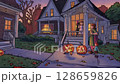 A stunning pumpkin lantern with intricate carvings 128659826