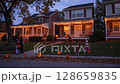 Halloween cityscape filled with lights and decorations 128659835