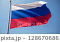 Russian flag. The flag is waving in the wind. close up. 128670686