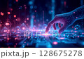 Human Hand Touching Futuristic Interface Glowing Connection Technology 4K 128675278