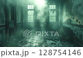 Eerie Abandoned Room with Fog and Overgrown Plants and Smoke scene with Camera Move Out Scene 128754146