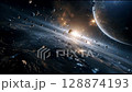 多個繞行行星、小行星層和遙遠的發光星雲 128874193