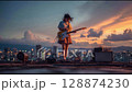 屋頂上彈電吉他的女人 128874230