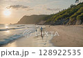 Family walking on the beach AI-generated image 128922535