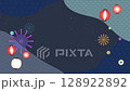 提灯と花火のアニメーション　和風の柄のフレーム【ループ】【暗い星空の背景】 128922892