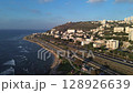 Beautiful aerial view of the road to Bat Galim,a neighborhood in Haifa, Israel,located at the foot of Mount Carmel on the Mediterranean coast ,static video footage.it is known for its beaches 128926639