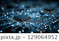 Close-up view of a microchip on a circuit board, showcasing intricate details of electronic components and connections, highlighting technology and innovation in modern electronics 129064952