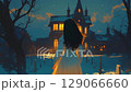 Anime Girl Standing Before Haunted Mansion At Dusk And Walk Away 129066660