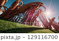 Abstract futuristic structure twists in sunlight showing innovation creative design vision freedom breaking boundaries and imaginative artistic potential 129116700