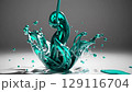 Emerald liquid shapes erupt upward depicting inspiration creativity transformation vision innovation dynamic force and the drive towards artistic breakthrough 129116704