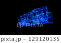 Glowing blue line formation of locomotive 3d model. 4k UHD 129120135