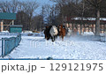 Horses galloping across the snowy fields 129121975
