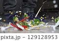 Plate Vegetarian Food Broken Into Shards 129128953
