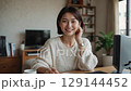 AI-generated image of a woman working from home 129144452