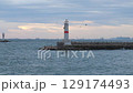 Marmara sea at Istanbul, Turkey. Seashore with breakwater and lighthouse. High quality FullHD footage 129174493