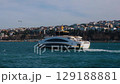 Passenger luxury cruise ship going at Maramra sea. Cruise liner, oceana travel concept. High quality FullHD footage 129188881