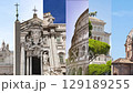 Collage of video tourist points of architecture and urban landscape of Rome. Aerial urban landscape of streets and ancient buildings of the capital of Italy, travel in Europe. 129189255