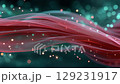 Abstract flowing red waves with soft gradients and glowing bokeh lights create a mesmerizing visual effect, illustrating fluid motion and vibrant energy in a digital art composition 129231917