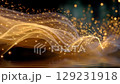 Abstract golden wave with shimmering particles and soft light effects, creating a dreamy atmosphere, ideal for backgrounds or artistic projects with a sense of elegance and movement 129231918