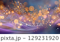 Abstract illustration featuring vibrant bokeh lights and flowing waves in shades of purple and gold, creating a dreamy and enchanting atmosphere for creative projects 129231920