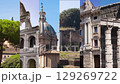 Collage of video tourist points of architecture and urban landscape of Rome. Aerial urban landscape of streets and ancient buildings of the capital of Italy, travel in Europe. 129269722
