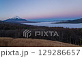Timelapse aerial view Mountain Fuji with Lake Yamanaka during sunrise, Yamanashi, Japan 129286657