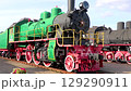 Brest Brest Region Belarus 20. September 2020 Classic black red and green vintage old retro train trains steam locomotive locomotives in the Railway engineering museum Brest Belarus. 129290911
