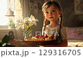 Sweet morning surprise with a young girl serving breakfast in a cozy, sunlit room 129316705