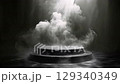 Creative interior concept. Abstract slow moving wispy white smoke fog spotlight above dark concrete stone podium stage background. Template product presentation. clip mov 4K HD motion	 129340349