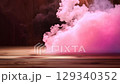 Creative interior concept. Abstract Dark room with surround pink smoke fog moving across on wooden table platform background. Template product presentation. clip mov 4K HD motion	 129340352