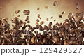 Fragrant coffee beans soar in the frame. Coffee beans shot on super slow motion camera 1000 fps. 129429527