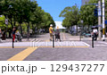 夏の街並みに続く横断歩道と歩行者たち 129437277