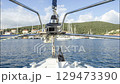 view of front of a yacht in a port in lefkada, greece 129473390